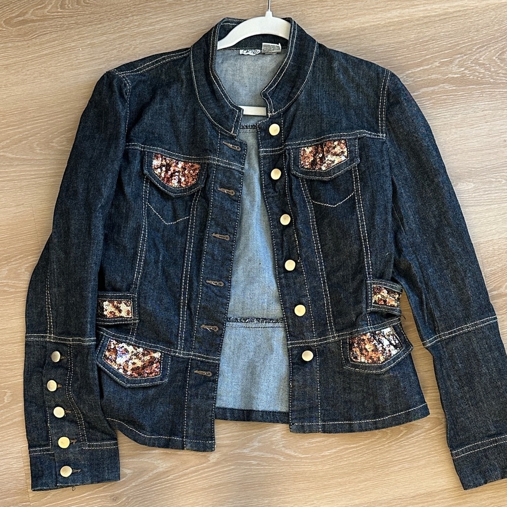 Cache Black Denim Jacket with Sequin Accents - image 2